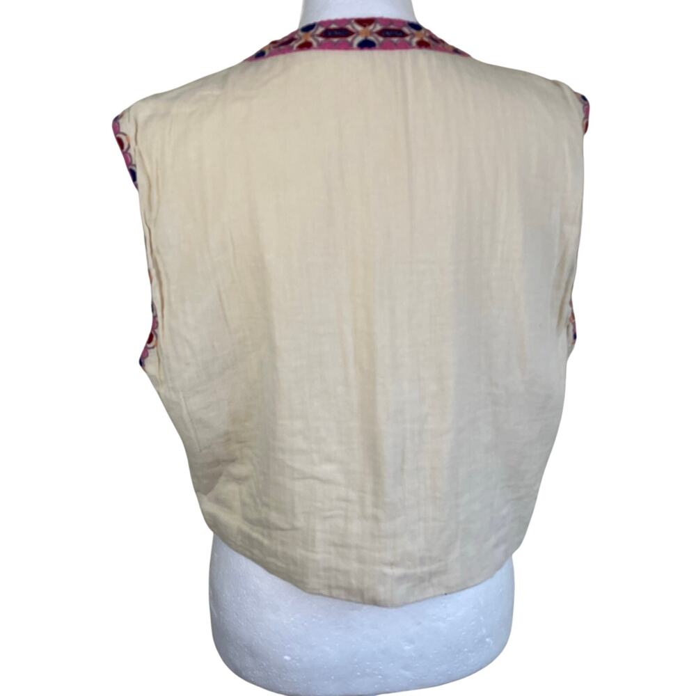 Zara Sz M Floral Embroidered Open Front Vest Cream Multicolor Folk Style - Picture 10 of 16